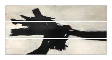 Reservoir – 2019. Acrylic and house paint on wood. Dimensions: 30 x 72 in. (3 piece triptych)